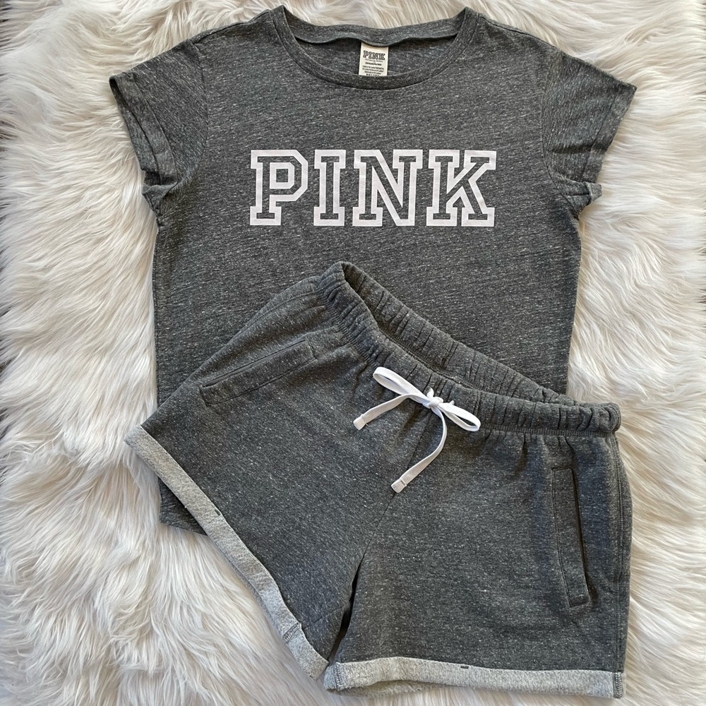 Victoria’s Secret/Pink Perfect Tee & Sweat Shorts (Gray - Size Sm) Pre-owned